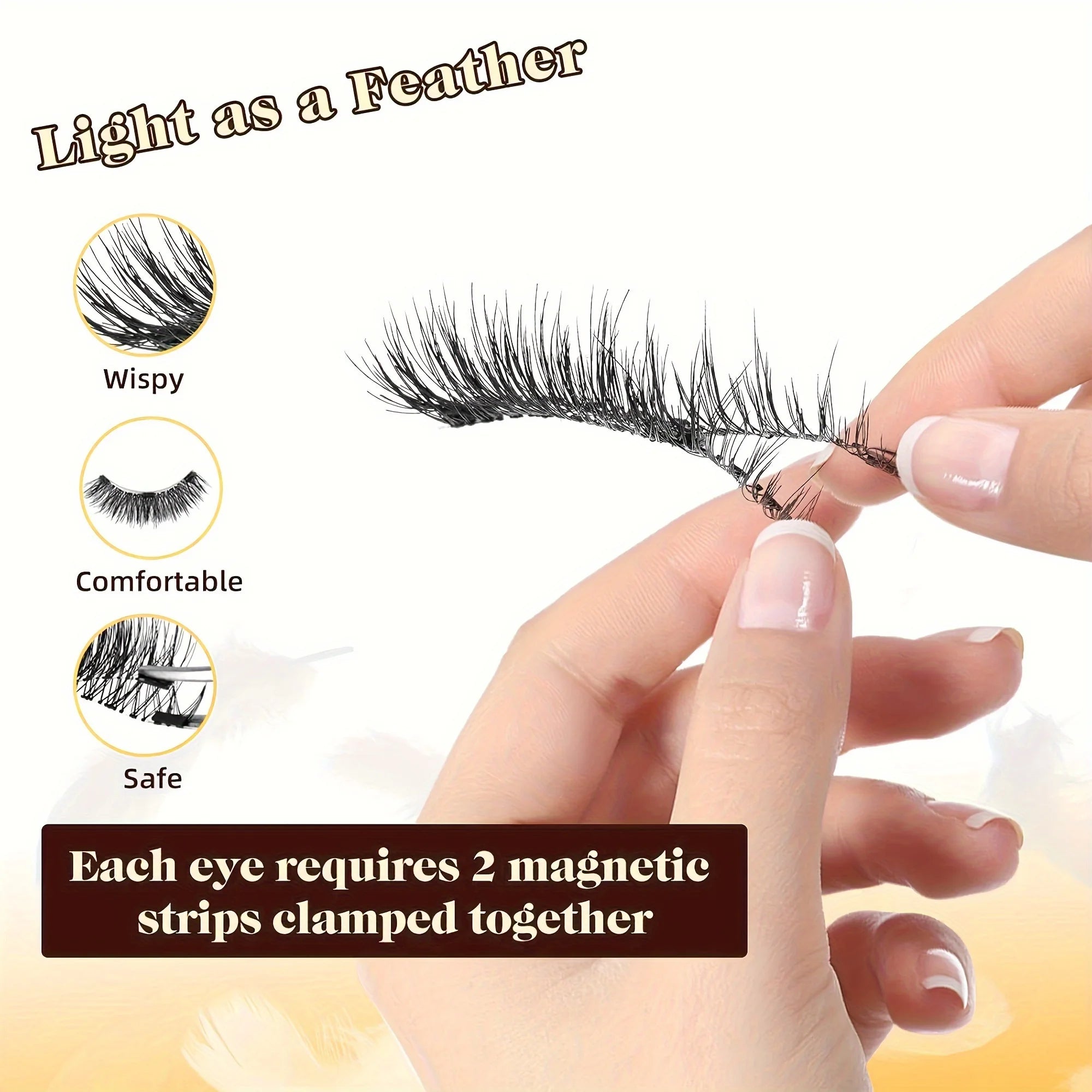 Magnetic False Eyelashes Set Easy Wear No Glue Waterproof Reusable Includes Eyelash Curler for Natural Attractive Makeup Effect