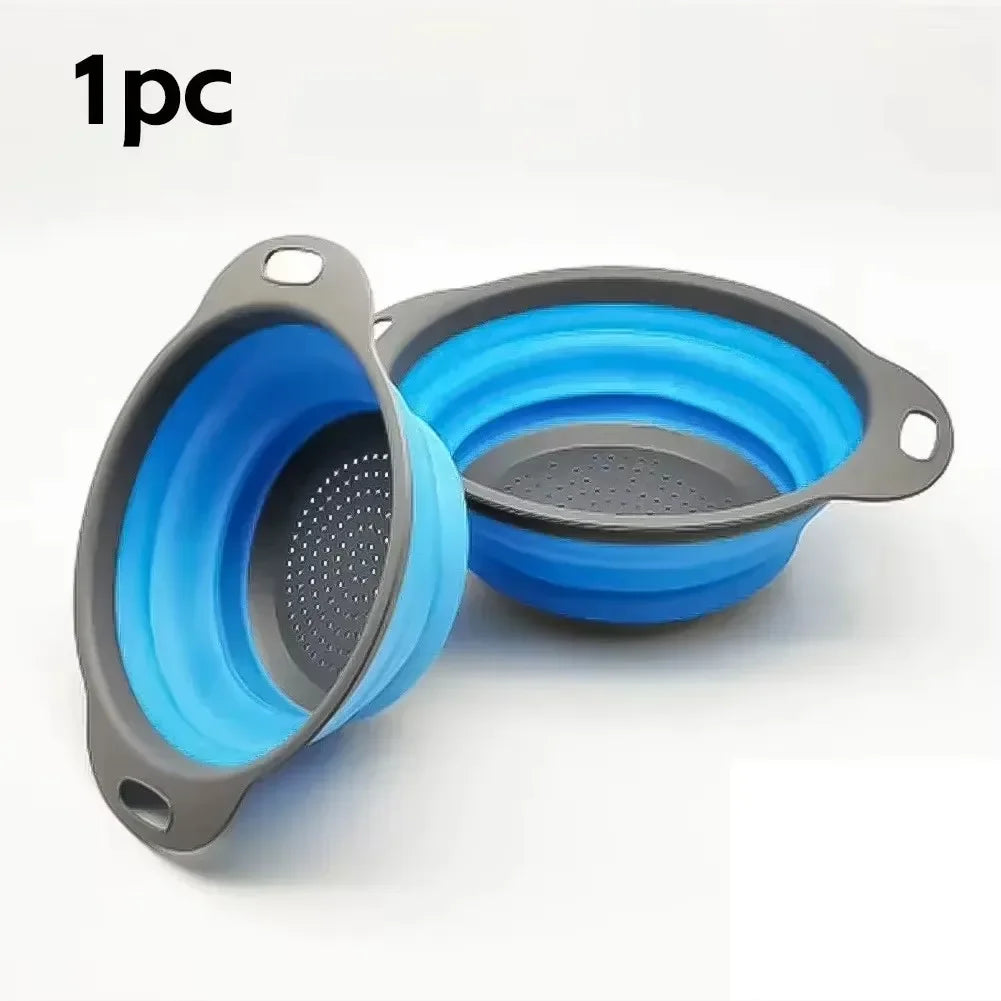 Round Folding Drain Basket Fruit Vegetable Washing Basket Foldable Strainer Colander Collapsible Drainer Kitchen Storage Tool