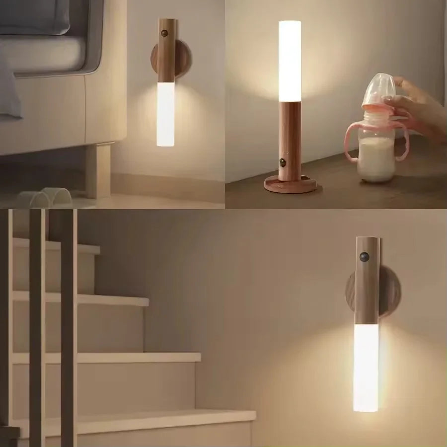 Smart Motion Sensor Night Light LED Rechargeable Magnetic Wall Lamp Portable for Hallway Bedroom Stairs Bathroom Cabinets Decor