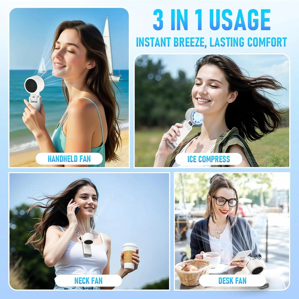 60°F Ice Cooling Portable Fan by PlayHot – 25550RPM, 12Hrs, 5 Speeds, 3-in-1 Hand/Neck/Desk