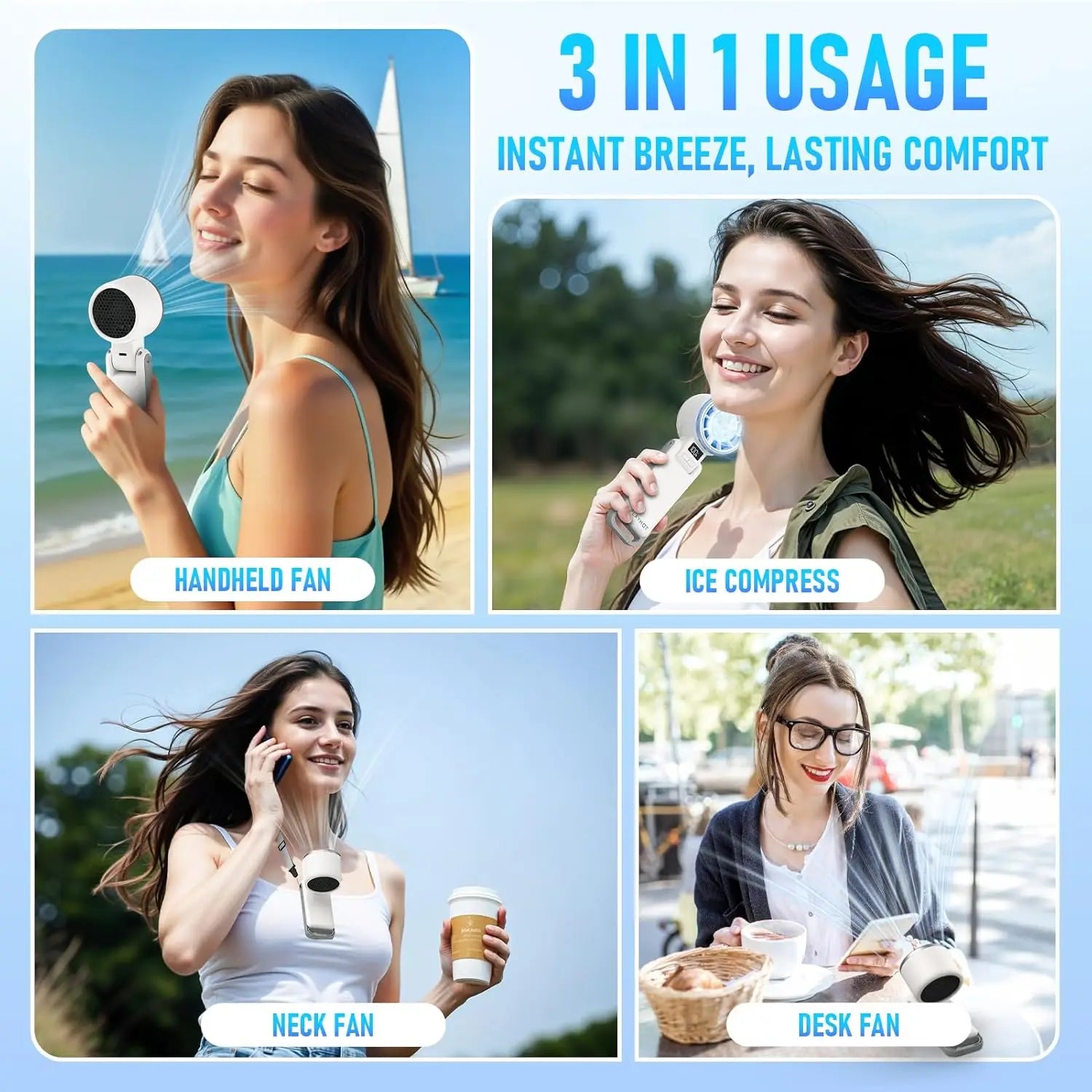 60°F Ice Cooling Portable Fan by PlayHot – 25550RPM, 12Hrs, 5 Speeds, 3-in-1 Hand/Neck/Desk