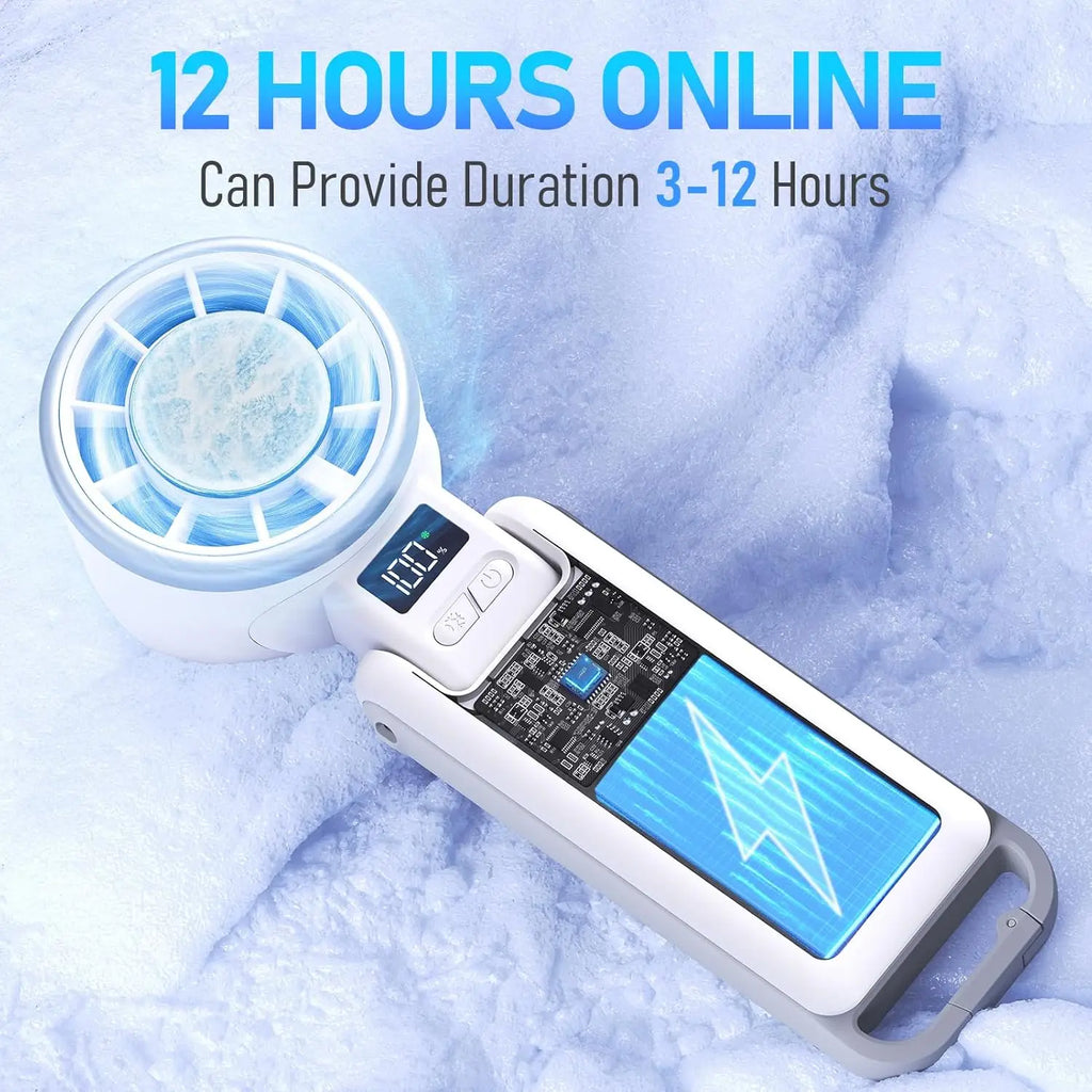 60°F Ice Cooling Portable Fan by PlayHot – 25550RPM, 12Hrs, 5 Speeds, 3-in-1 Hand/Neck/Desk
