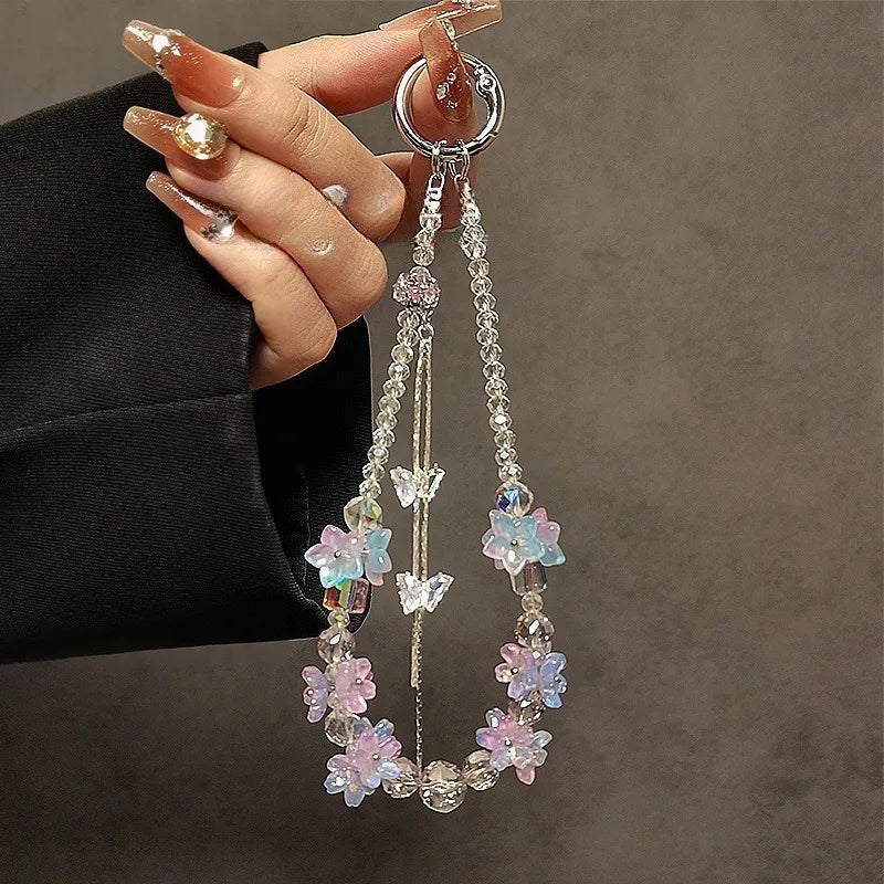 Mobile Phone Chain Short Wrist Portable Chain Colorful Flower Beaded Crystal Mobile Phone Chain Pendant Mobile Phone Lanyard