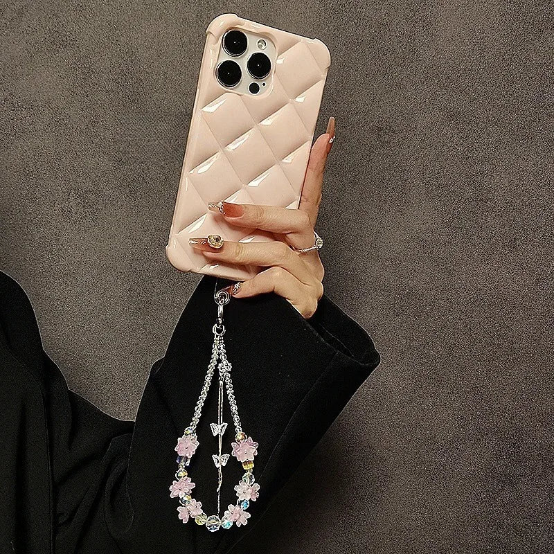 Mobile Phone Chain Short Wrist Portable Chain Colorful Flower Beaded Crystal Mobile Phone Chain Pendant Mobile Phone Lanyard