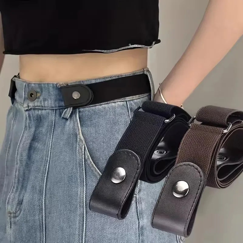 2pcs set No Buckle Elastic Belt For Women Men Unisex Stretch Belt For Pants Jeans Casual Buckle Free Adjustable Invisible Belts