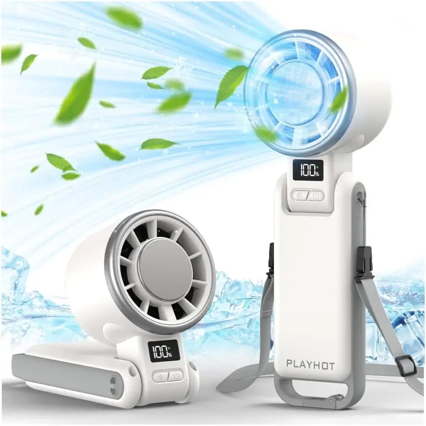 60°F Ice Cooling Portable Fan by PlayHot – 25550RPM, 12Hrs, 5 Speeds, 3-in-1 Hand/Neck/Desk