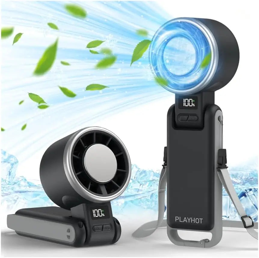 60°F Ice Cooling Portable Fan by PlayHot – 25550RPM, 12Hrs, 5 Speeds, 3-in-1 Hand/Neck/Desk