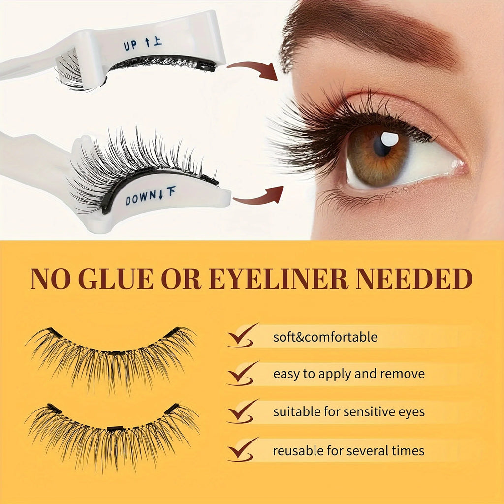 Magnetic False Eyelashes Set Easy Wear No Glue Waterproof Reusable Includes Eyelash Curler for Natural Attractive Makeup Effect