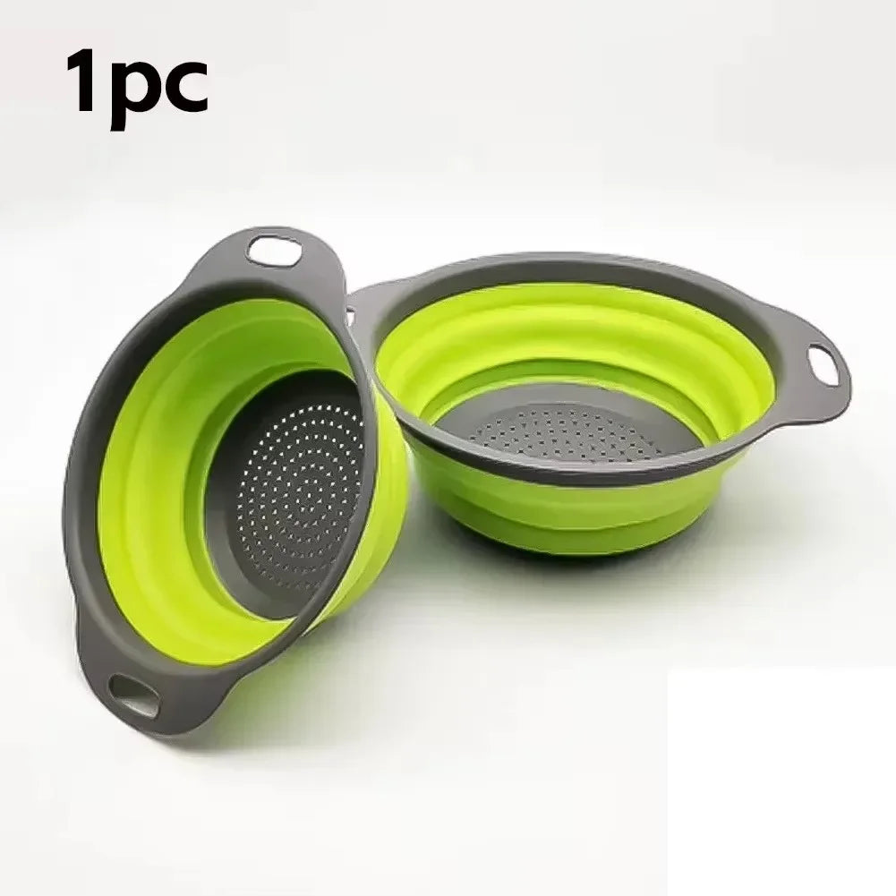 Round Folding Drain Basket Fruit Vegetable Washing Basket Foldable Strainer Colander Collapsible Drainer Kitchen Storage Tool