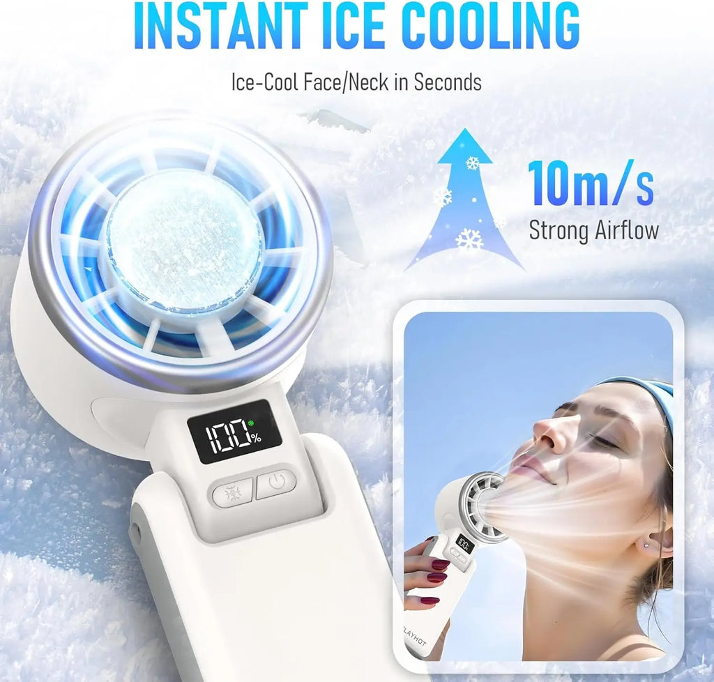 60°F Ice Cooling Portable Fan by PlayHot – 25550RPM, 12Hrs, 5 Speeds, 3-in-1 Hand/Neck/Desk