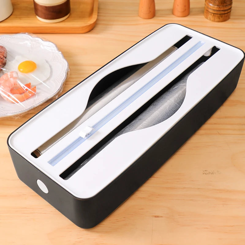 Double Slot Food Wrap Dispenser with Slide Cutter - Wall Mountable Kitchen Storage for Plastic Wrap and Foil Rolls
