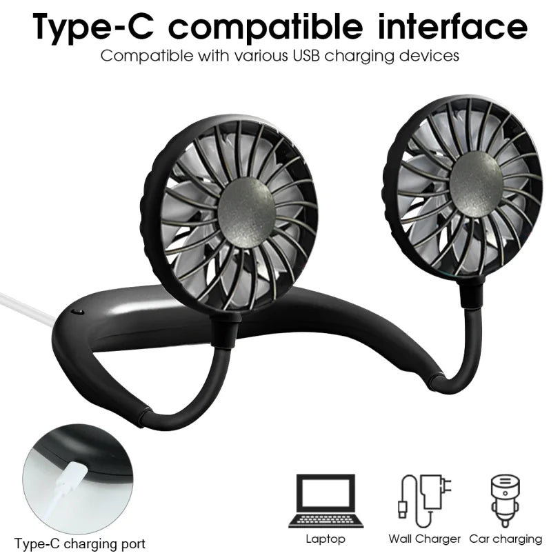 Neck Fan Rechargeable 2000mAh 3 Speeds Hands Free Wearable Fan Portable Personal Cooling Fan for Travel Outdoor Hot Sale