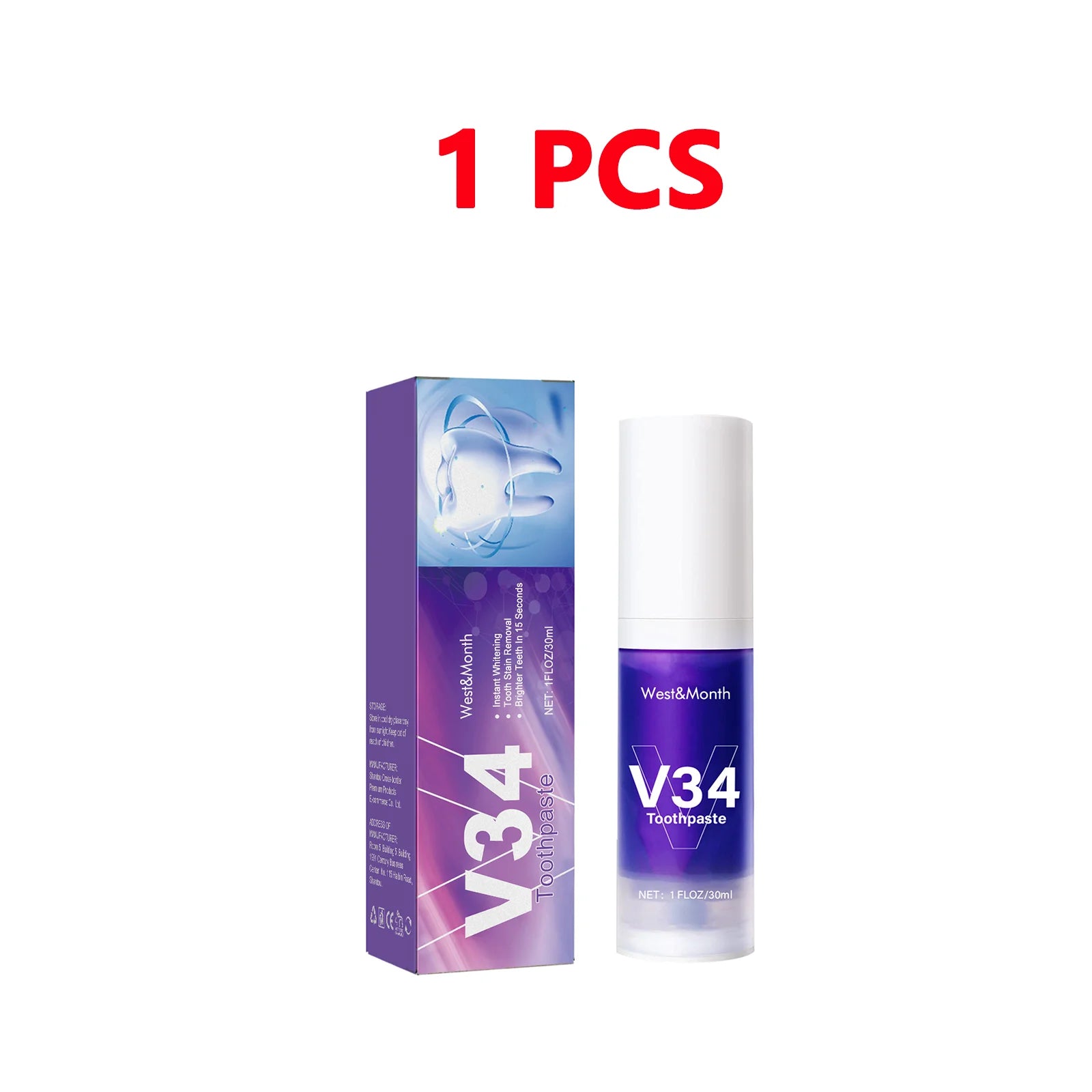 V34 Teeth Whitening Toothpaste 30ml Intensive Stain Remover for Yellow Teeth Plaque RemovalFresh Breath Oral Care Gum Protection