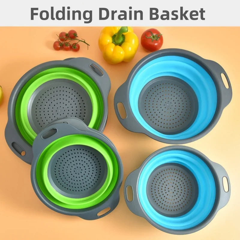 Round Folding Drain Basket Fruit Vegetable Washing Basket Foldable Strainer Colander Collapsible Drainer Kitchen Storage Tool