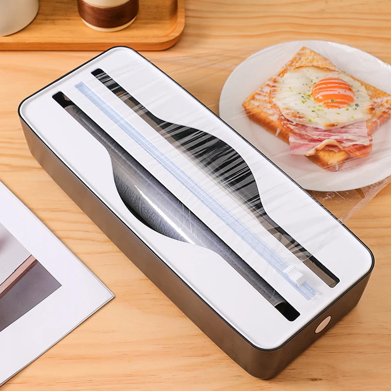Double Slot Food Wrap Dispenser with Slide Cutter - Wall Mountable Kitchen Storage for Plastic Wrap and Foil Rolls