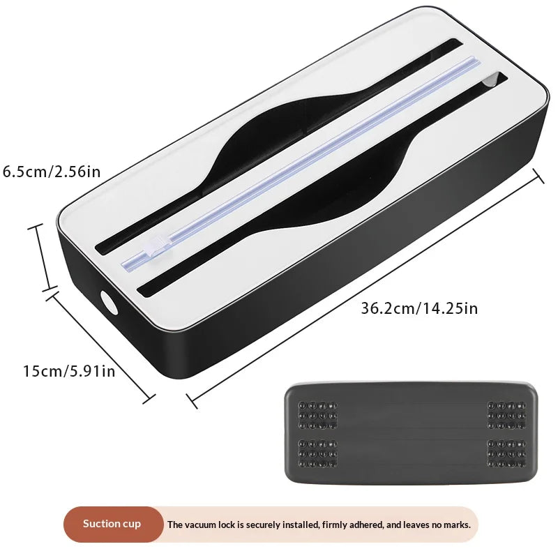 Double Slot Food Wrap Dispenser with Slide Cutter - Wall Mountable Kitchen Storage for Plastic Wrap and Foil Rolls